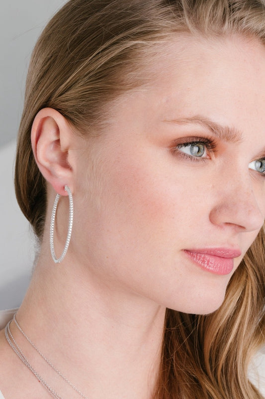 Medium Pave Hoop Earrings in Platinum