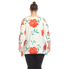 Plus Size Floral Printed Cold Shoulder Tunic