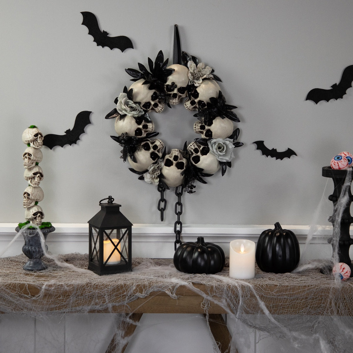  Northlight Skulls and Chains With Roses Halloween Wreath - 15