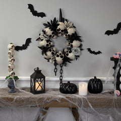 Skulls and Chains With Roses Halloween Wreath - 15" - Unlit