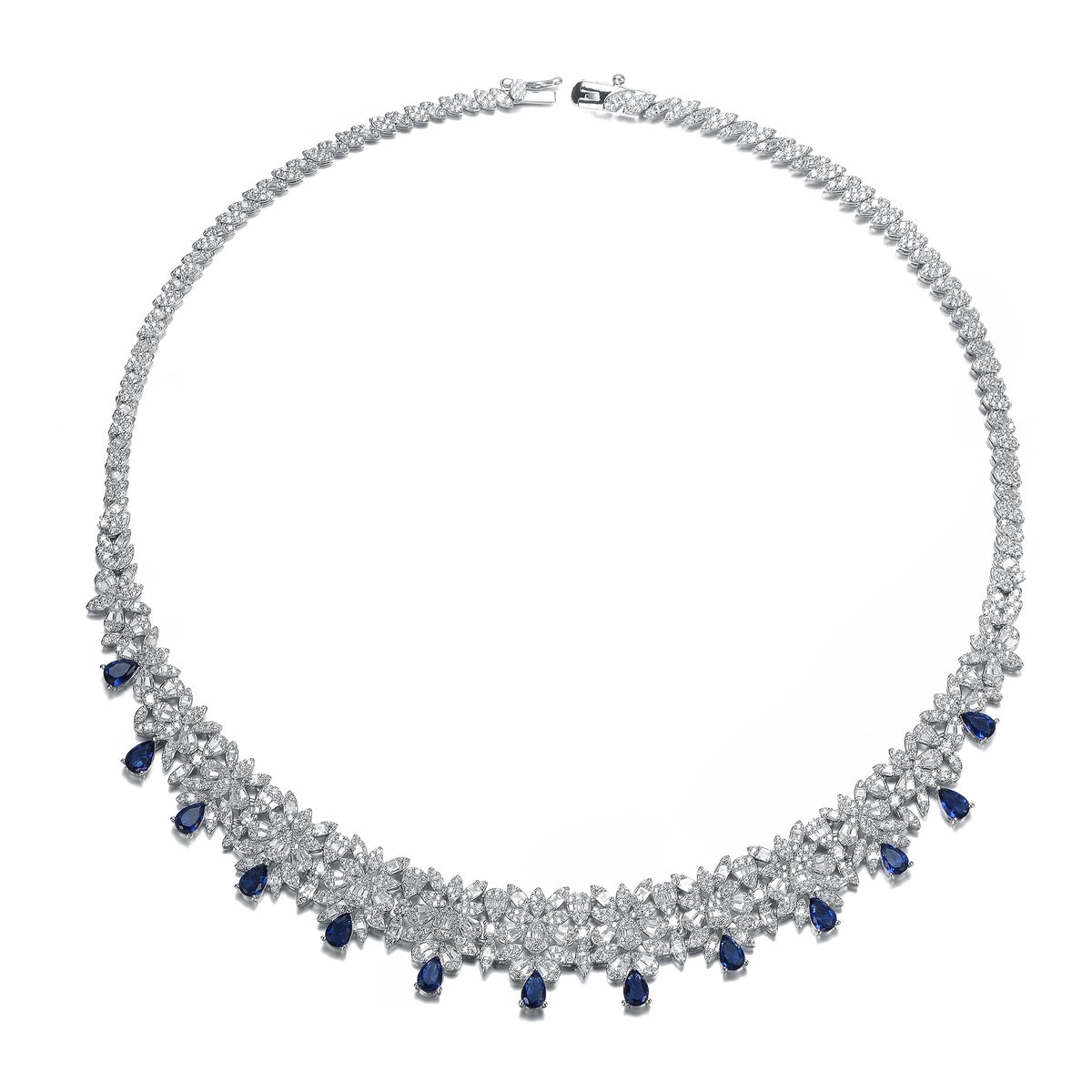  Rachel Glauber Radiant Elegance White Gold Plated Sapphire Drop Tennis Necklace - Default Title - Bonton