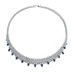 Radiant Elegance White Gold Plated Sapphire Drop Tennis Necklace