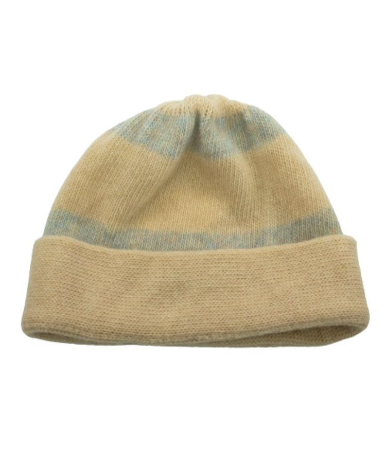 Striped Hat With Folded Cuff Cream/Beige Blu
