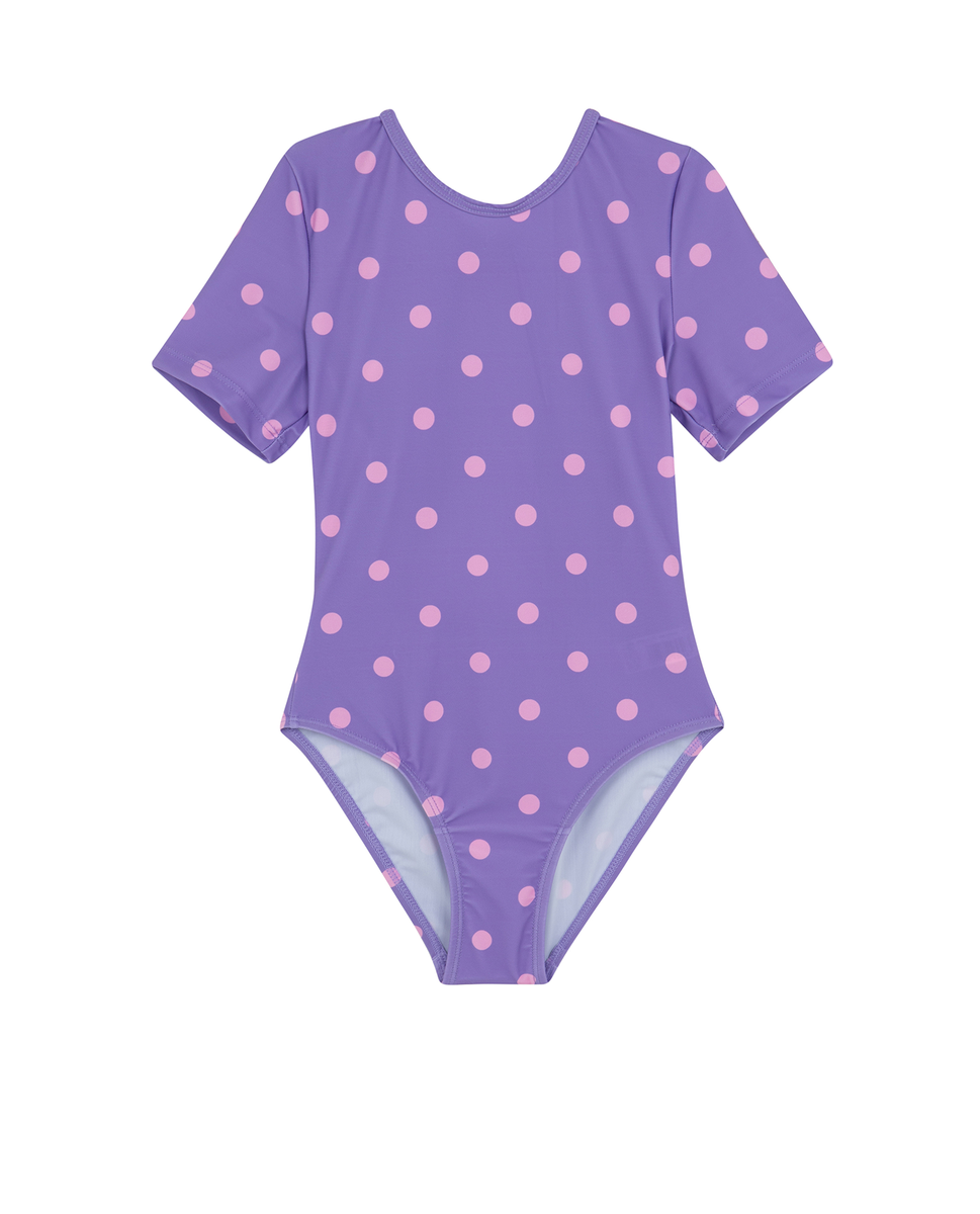  Gottex Kids Dot Dot Dot  Short Sleeve Open Tie Back One Piece - Purple - Bonton