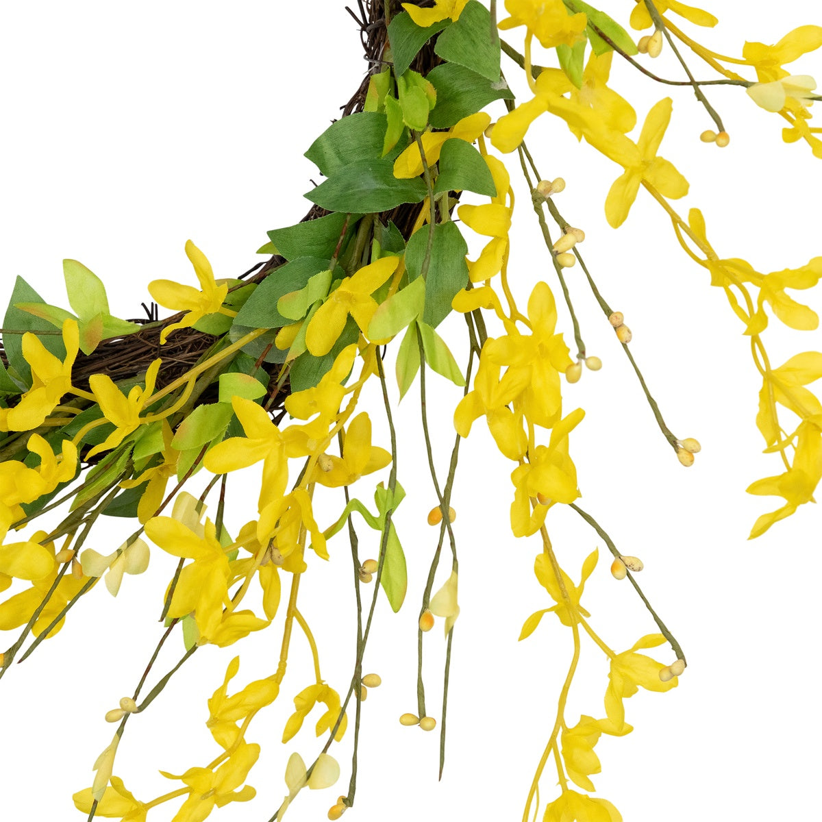  Northlight Forsythia and Leaves Artificial Spring Floral Wreath  Yellow - 20-Inch - Default Title - Bonton