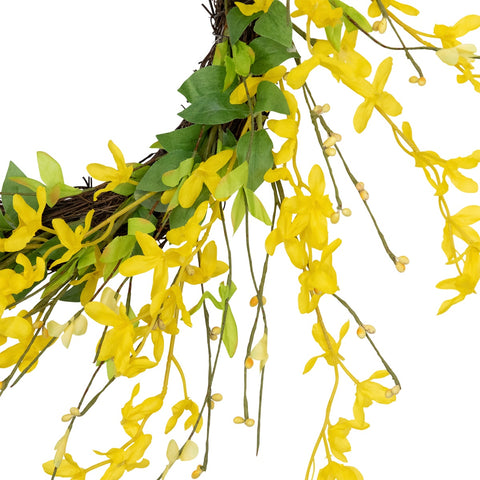 Forsythia and Leaves Artificial Spring Floral Wreath  Yellow - 20-Inch