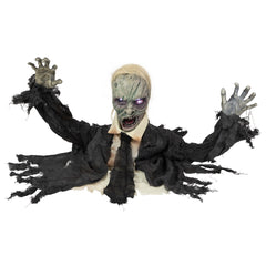 Lighted and Animated Groundbreaking Zombie Halloween Decoration - 19" - White Lights