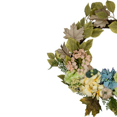 Floral and Gourds Thanksgiving Artificial Wreath - 22" - Green and Blue