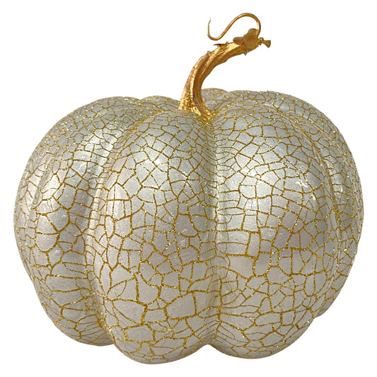 Crackled Fall Harvest Pumpkin Decoration - 9" - Champagne and Gold Finish