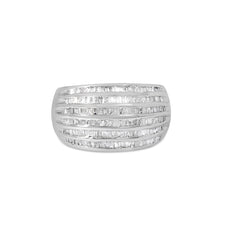 .925 Sterling Silver 1.0 Cttw Baguette-Cut Diamond 6-Row Channel Set Domed Tapered Cocktail Fashion Ring (H-I Color, I2-I3 Clarity) - Size 7