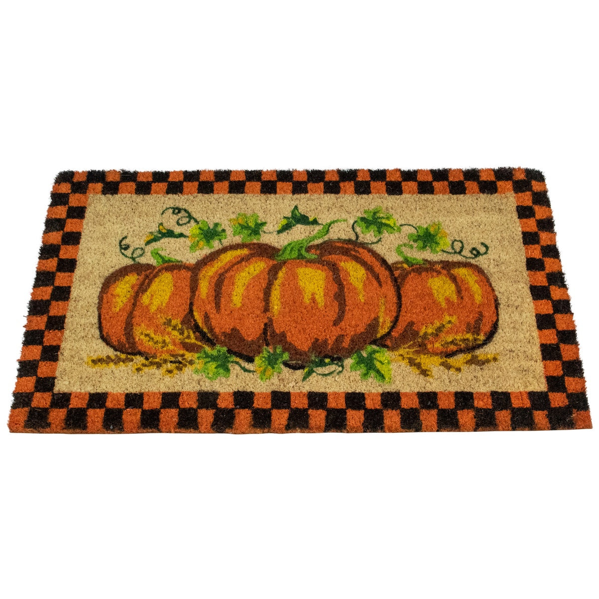 Northlight Checkered Fall Harvest Pumpkin Doormat 18