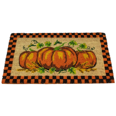 Checkered Fall Harvest Pumpkin Doormat 18" X 30"