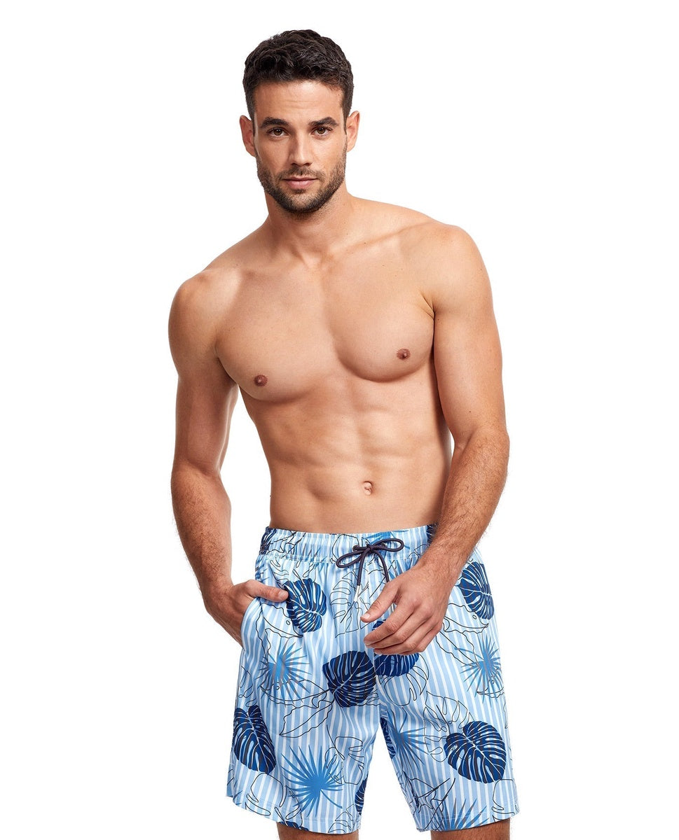  Gottex Men 7-Inch Swim Trunks - GOTTEX MEN BLUE TROPICAL STRIPE - Bonton