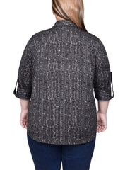 Plus Size Long Sleeve Button Front Tunic Top