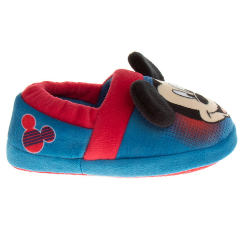Disney Mickey Mouse Boys' Slippers - Cozy Plush Fuzzy Lightweight Warm Comfort Soft House Shoes - Navy Blue Red (Size 5-12 Toddler)