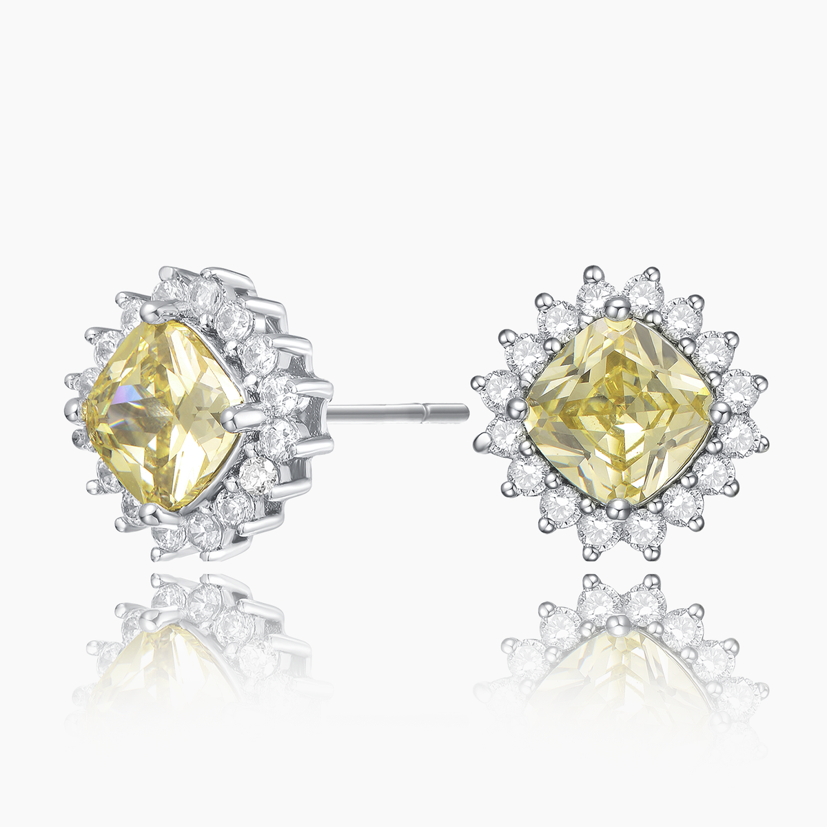  Genevive Ga 14k Gold Plated Clear Round and Radiant Cubic Zirconia Square Stud Earrings - Gold - Bonton