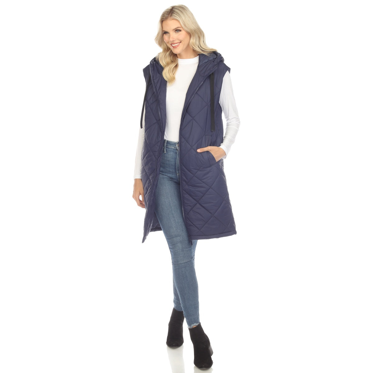  White Mark Women's Diamond Quilted Hooded Puffer Vest - Small - Bonton