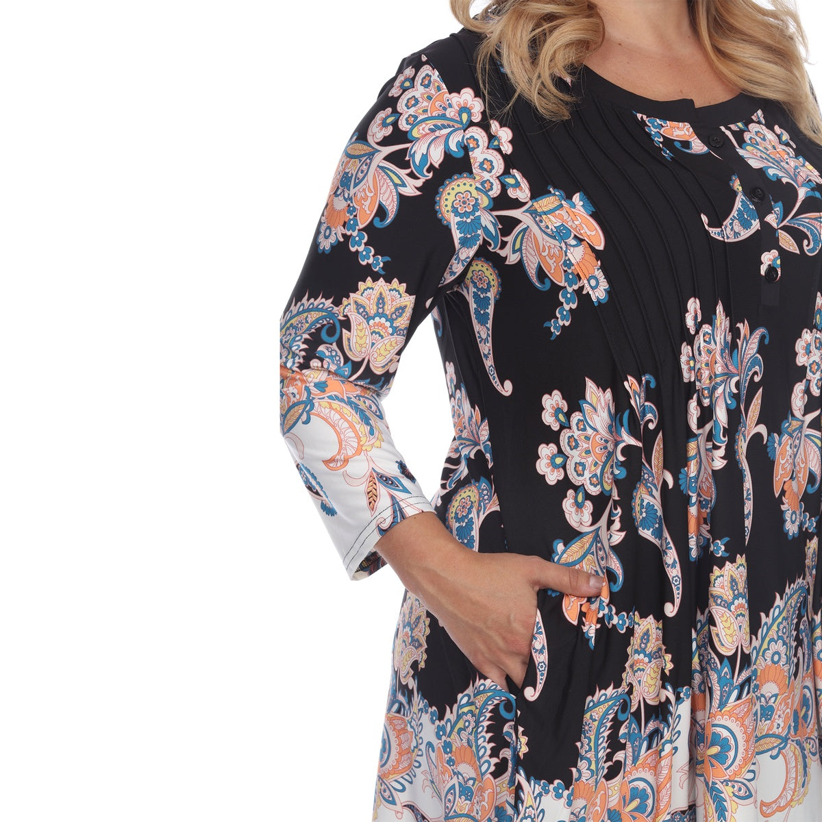  White Mark Plus Size Paisley Scoop Neck Tunic Top With Pockets - 3X - Bonton