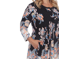 Plus Size Paisley Scoop Neck Tunic Top With Pockets