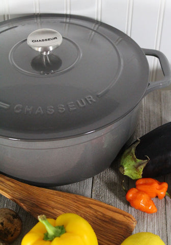 French Enameled Cast Iron Round Dutch Oven, 6.25-Quart, Caviar Grey