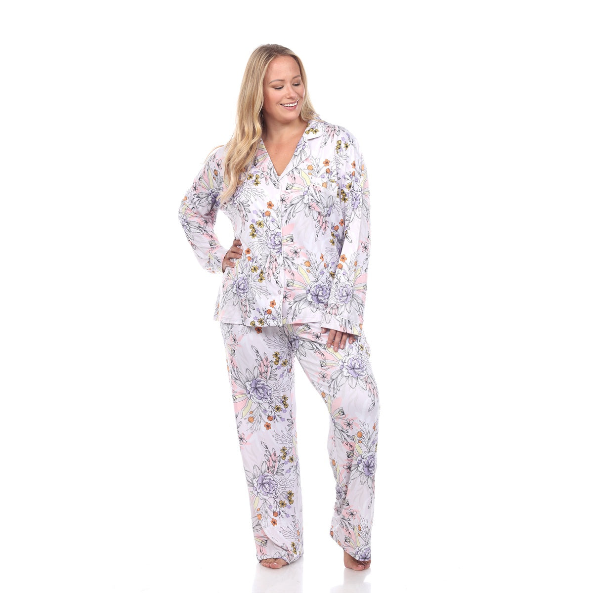  White Mark Plus Size Long Sleeve Floral Pajama Set - 3X - Bonton