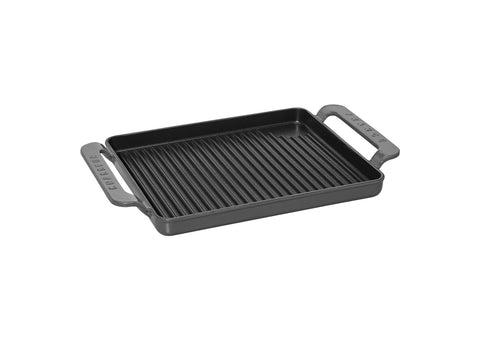 French Rectangular Enameled Cast Iron Grill, 10-Inch, Caviar Grey