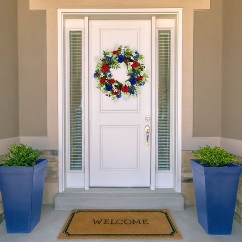 Carnations and Daisies Patriotic Wreath - 20" - Red  White and Blue