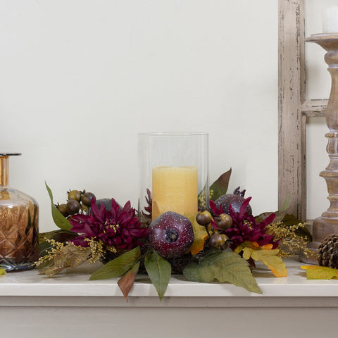 Fall Apple Glass Hurricane Pillar Candle Holder Thanksgiving Centerpiece - 15"