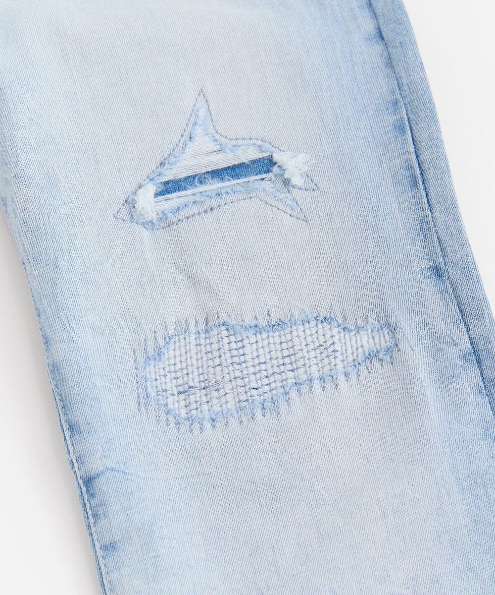  Reason Clothing Men's Skinny Rip and Repair Denim Pants - Light Blue - LIGHT BLUE - Bonton