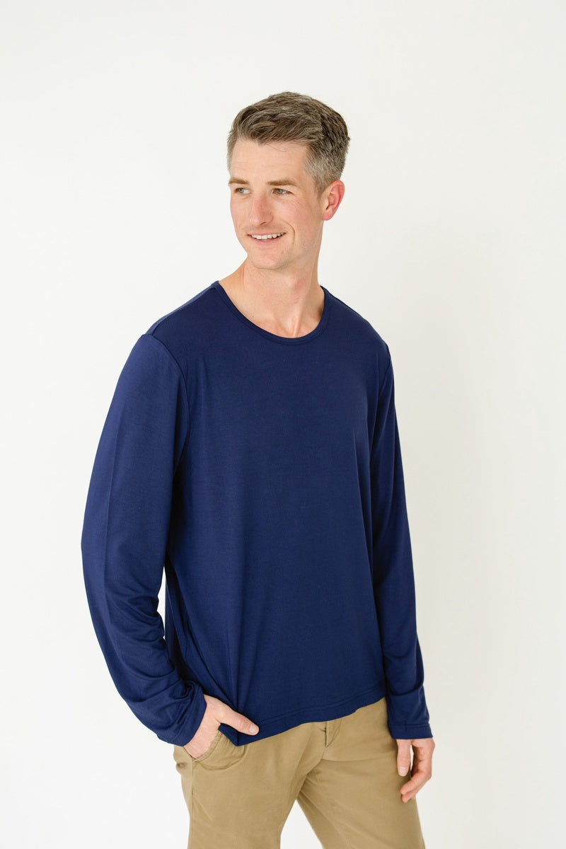  Cabana Life Navy Bamboo Long Sleeve Sun Shirt - S - Bonton