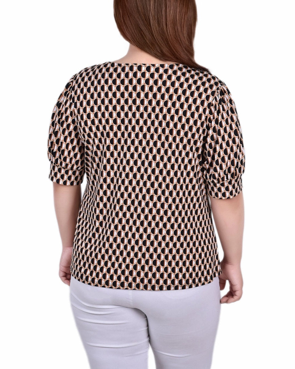  NY Collection Short Sleeve Balloon Sleeve Top - Black White Boxes - Bonton