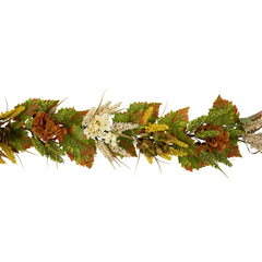 5' X 10" Flowers With Wheat Artificial Fall Harvest Garland  Unlit