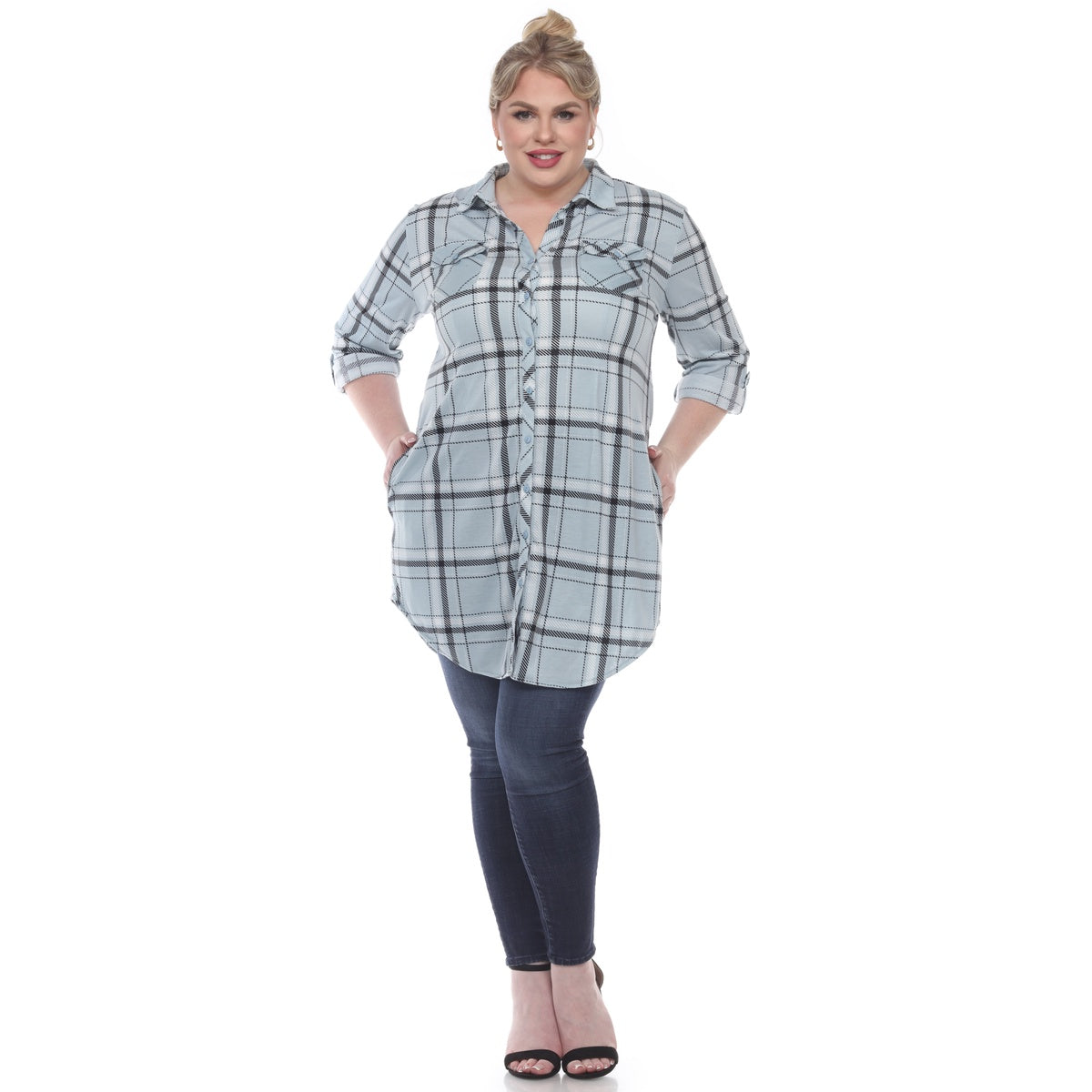  White Mark Plus Size Plaid Tunic Top - 1X - Bonton