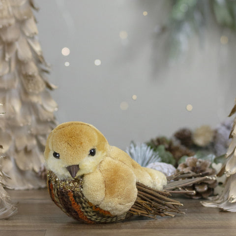 Autumn Harvest Twig Bird With Sequins - 8.5" - Orange and Brown