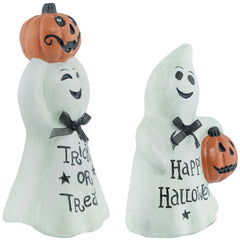 Ghost and Pumpkin "Happy Halloween" and "Trick or Treat" Figurines - 7.75" - Set of 2