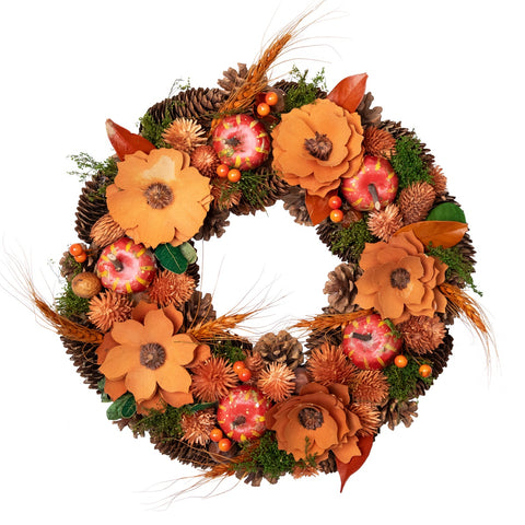 Flowers and Gourds Pine Cone Artificial Fall Harvest Wreath  13.25-Inch  Unlit