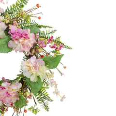 Hydrangea  Berry and Fern Artificial Spring Floral Wreath  Pink - 20-Inch