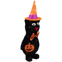 24" Lighted Black Cat in Witch's Hat Outdoor Halloween Decoration