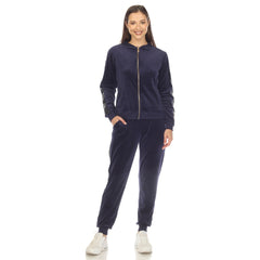 Women's 2-Piece Velour With Faux Leather Stripe