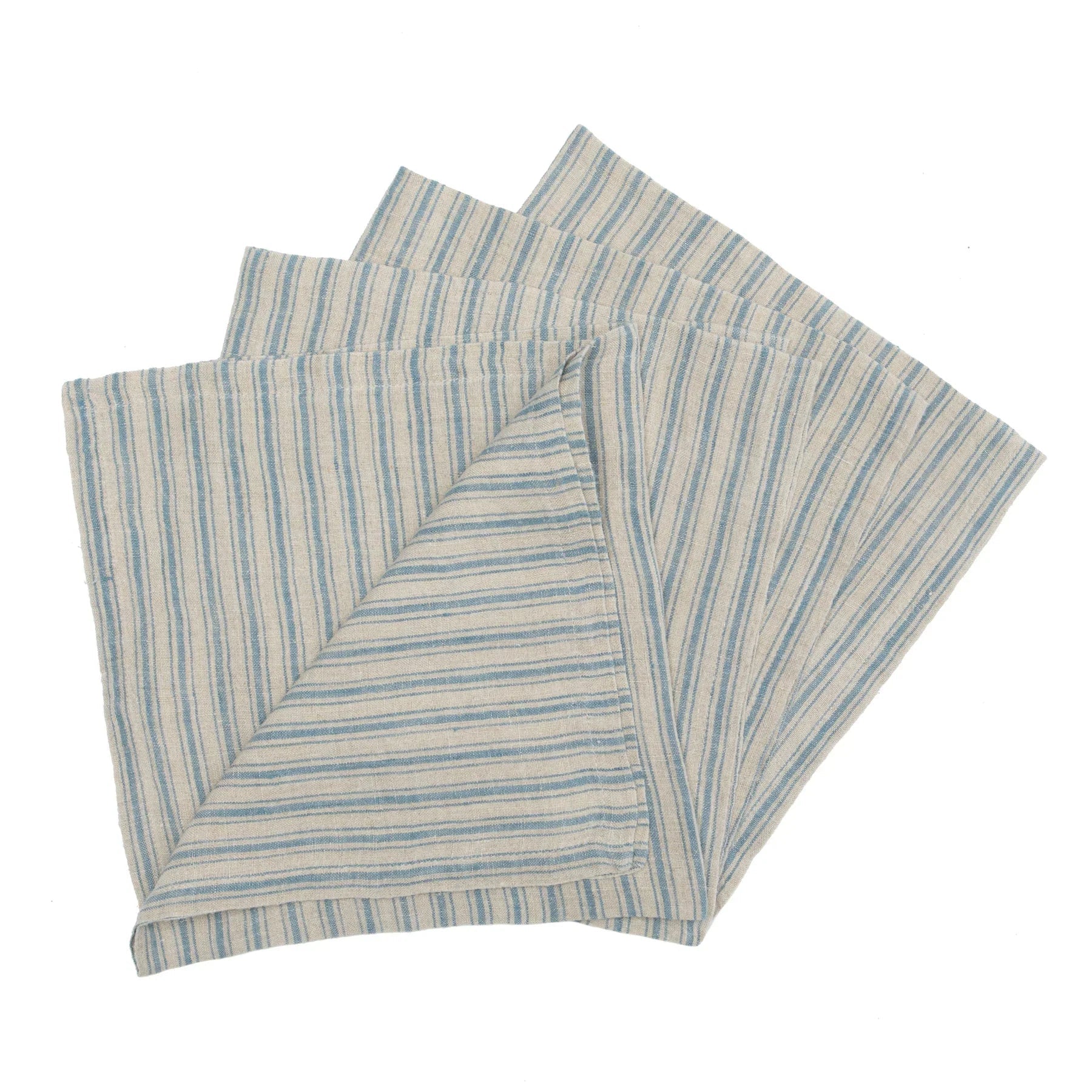  Couleur Nature Boat Stripe Linen Napkins Set of 4 - Natural/Blue - Bonton