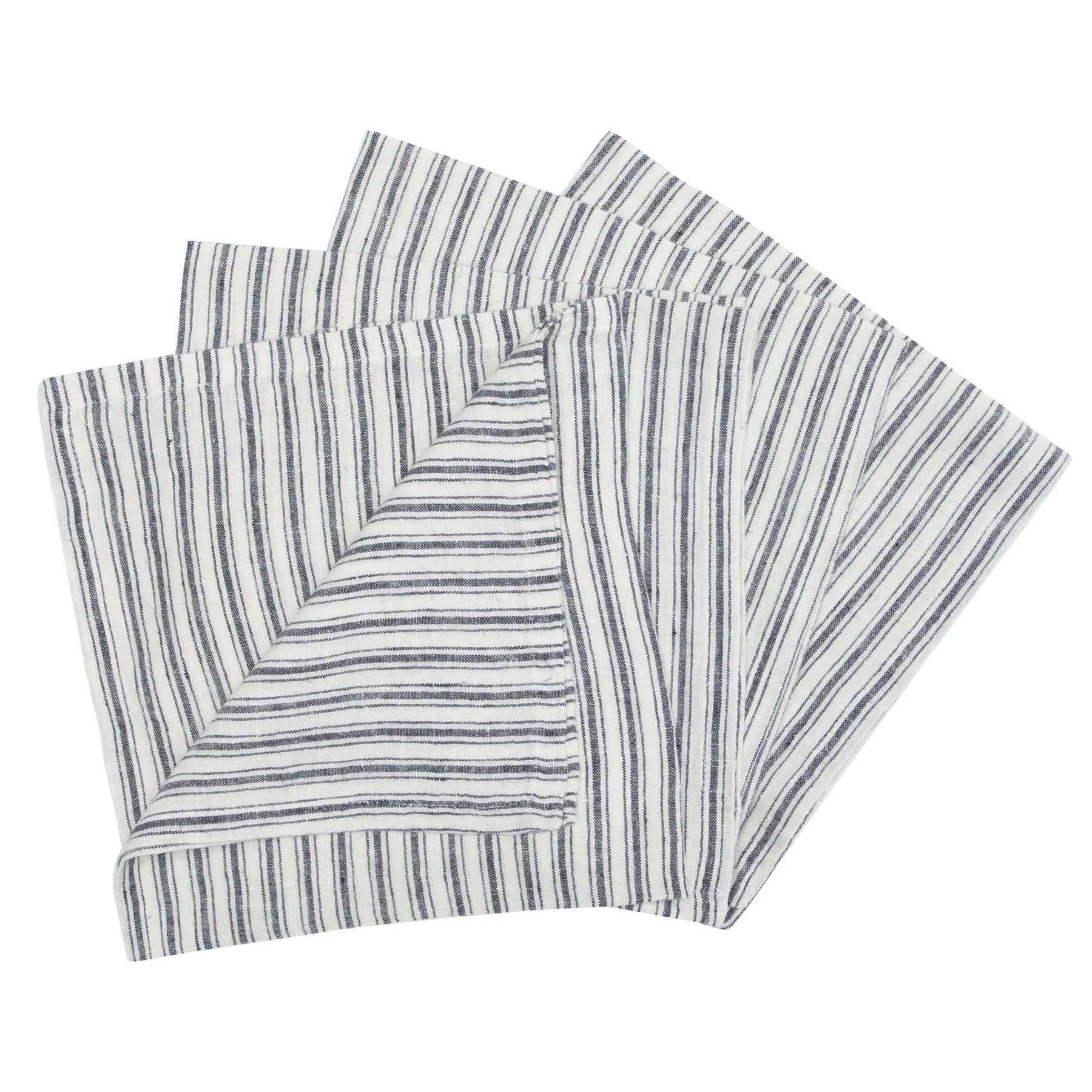  Couleur Nature Boat Stripe Linen Napkins Set of 4 - White/Blue - Bonton