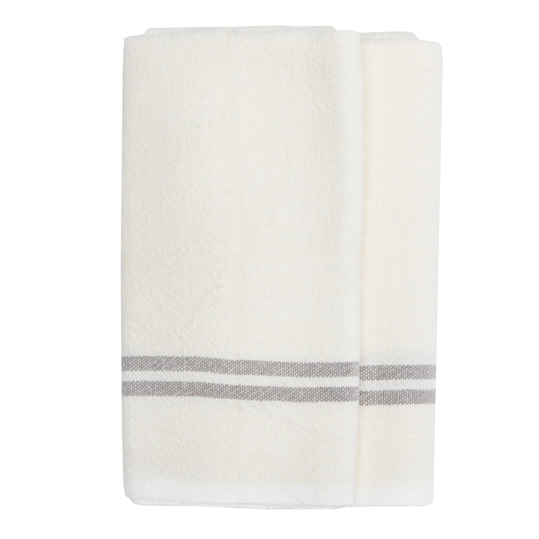  Couleur Nature Vintage Linen Towels Set of 2 - Ivory/Grey - Bonton