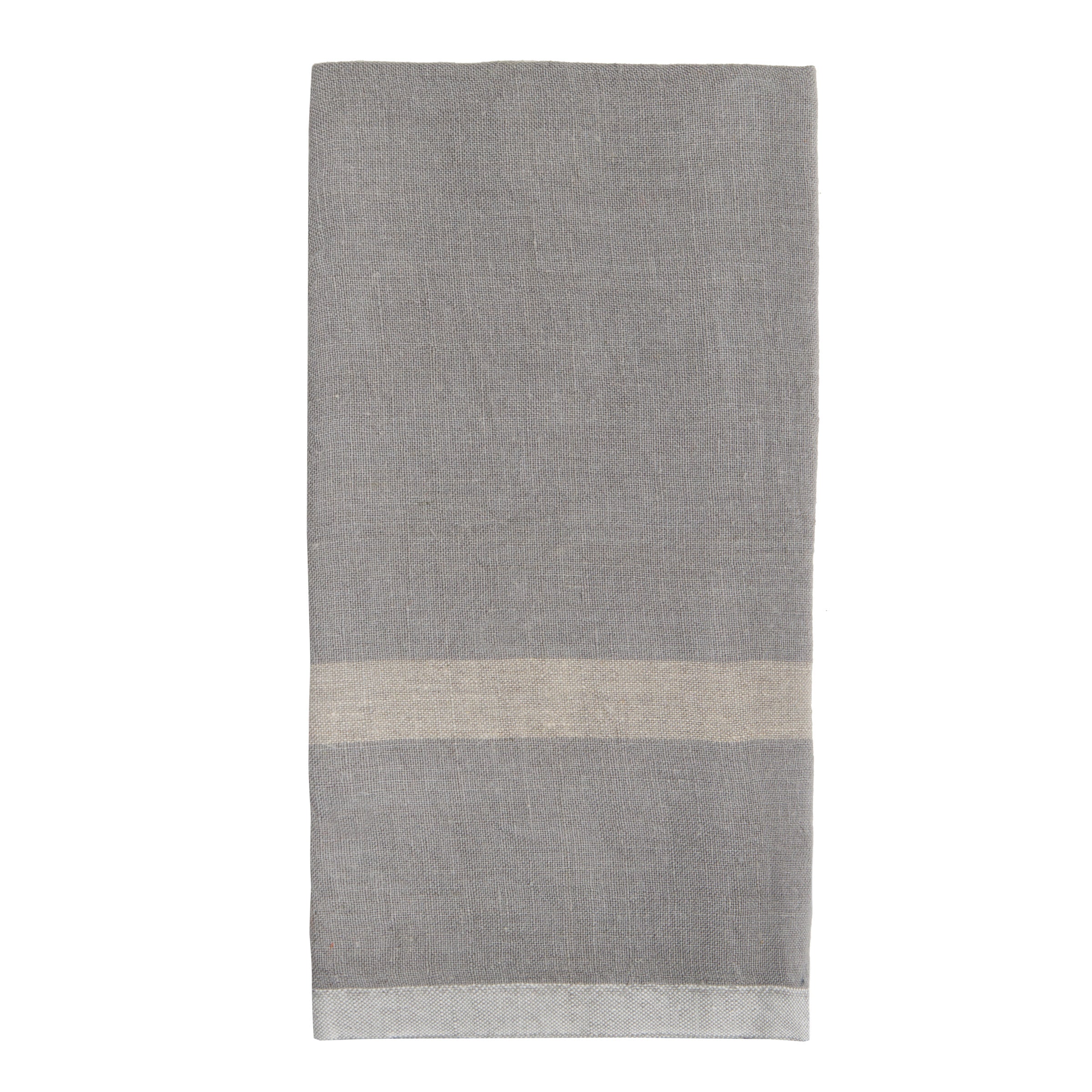  Caravan Laundered Linen Towels, Set of 2 - Grey & Lime - Bonton
