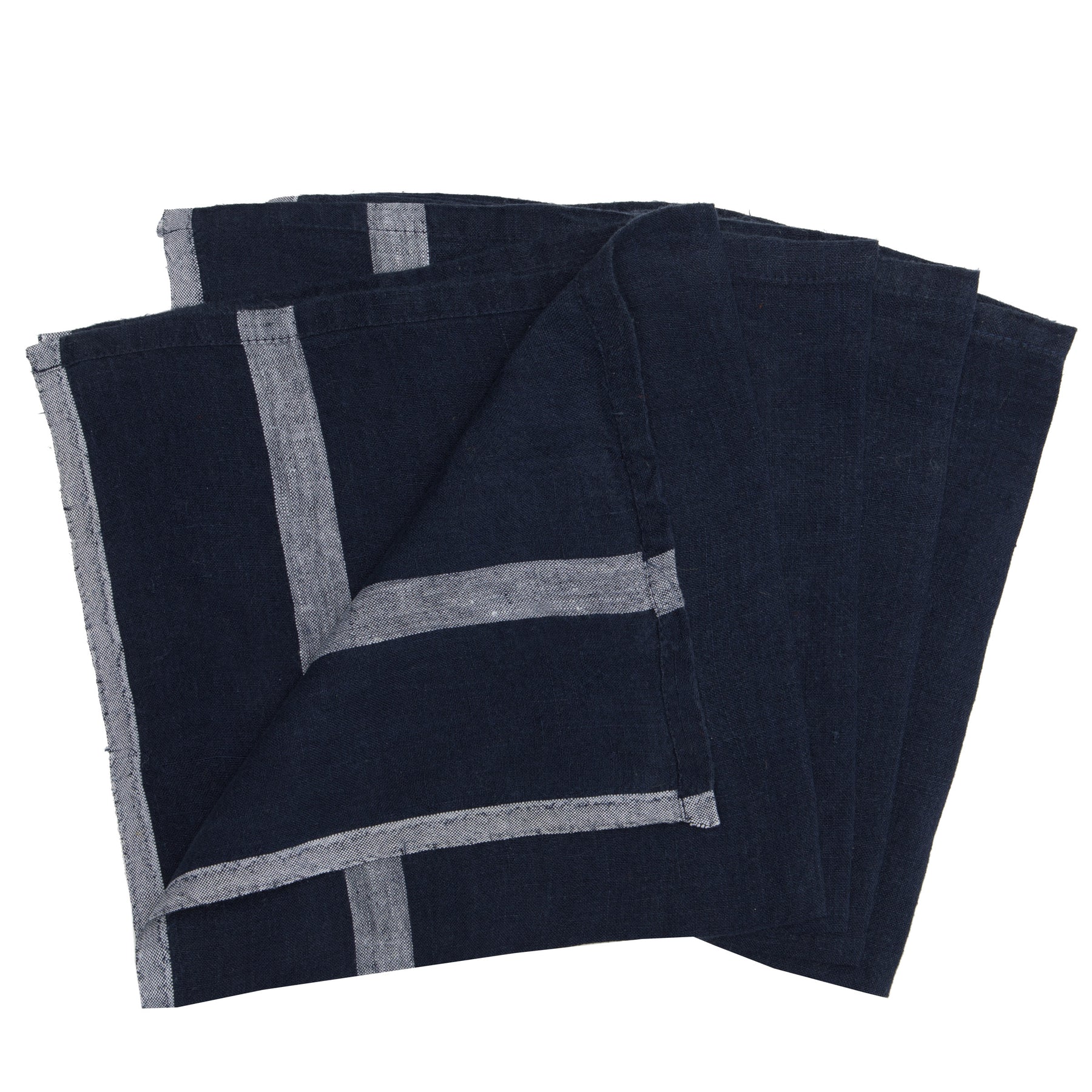  Couleur Nature Laundered Linen Napkins Set of 4 - Indigo/White - Bonton