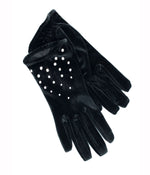 Velvet Gloves With Crystal Stones Black