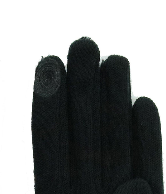 Boucle Fabric Gloves With Stones Black