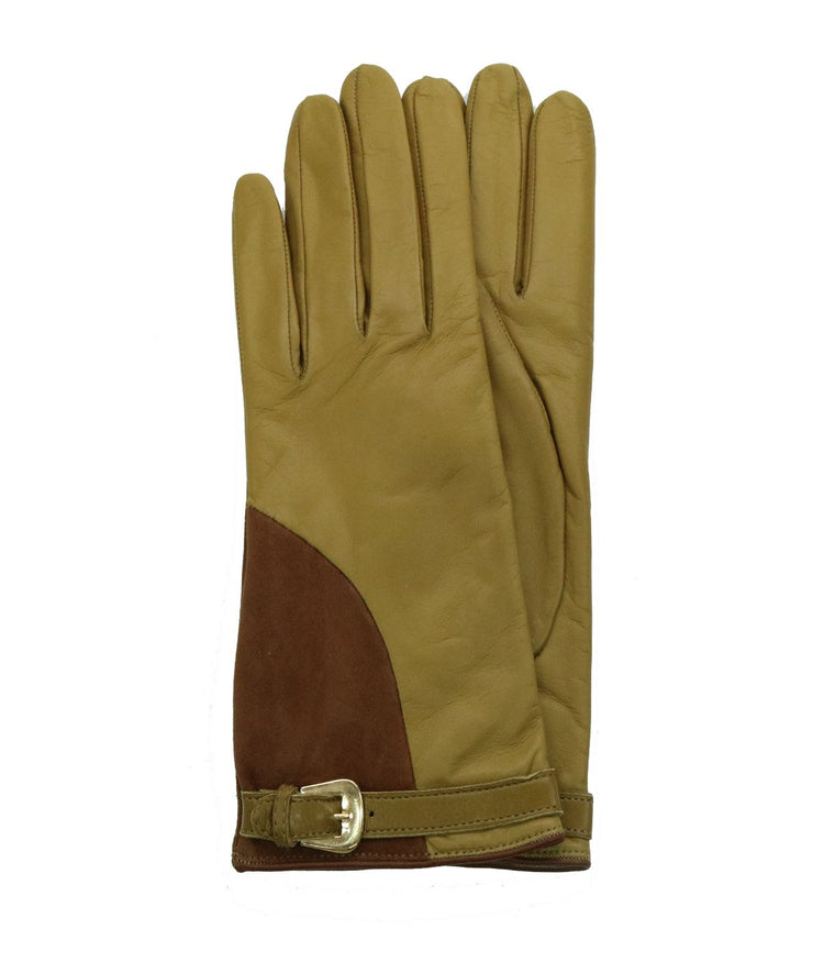 Leather Gloves With Suede Accent And Belt Amber Rsn/Tobac