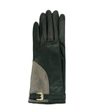 Leather Gloves With Suede Accent And Belt Black/Hematite
