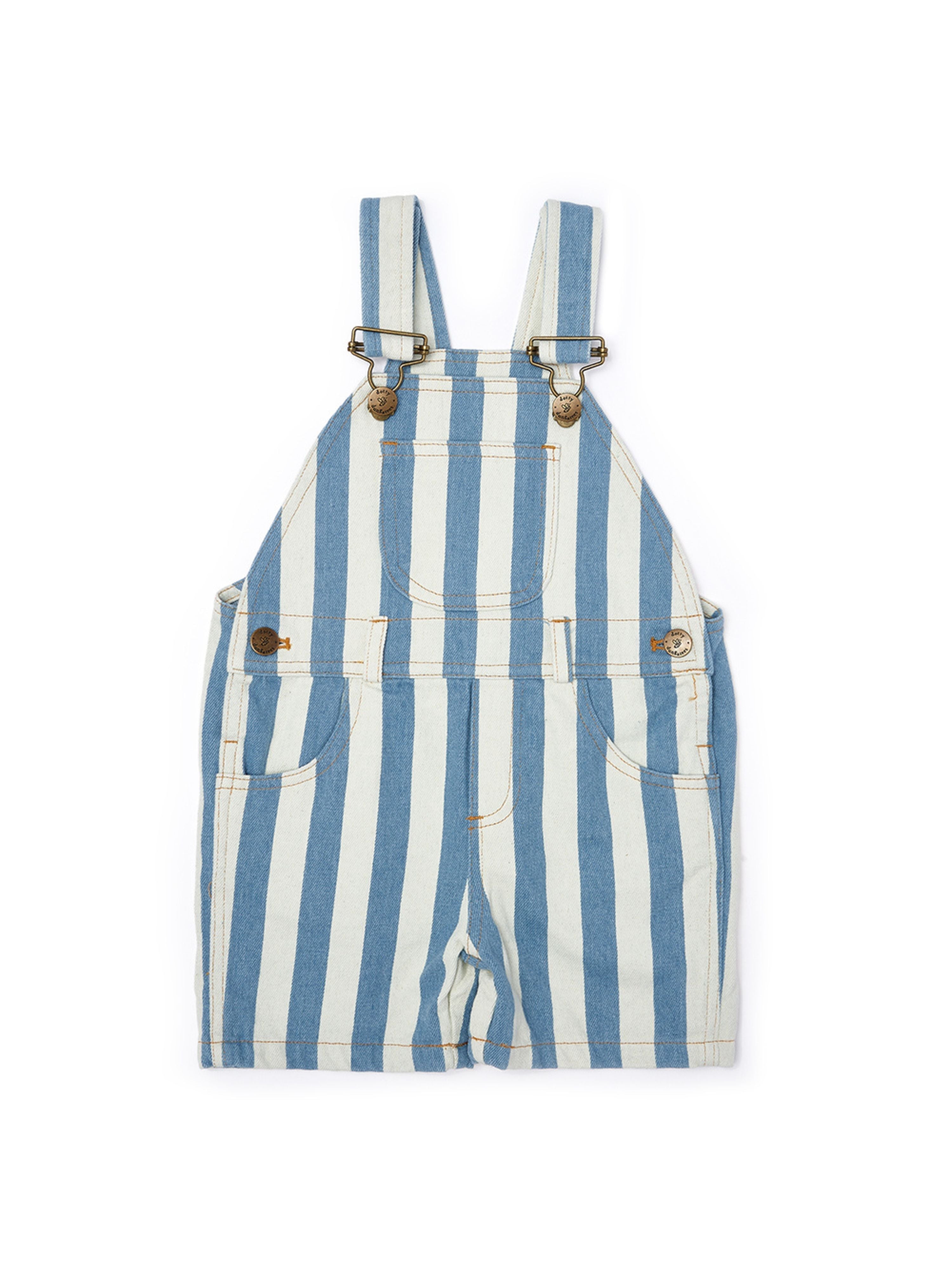  Dotty Dungarees Wide Stripe Denim Overall Shorts - Blue - Bonton