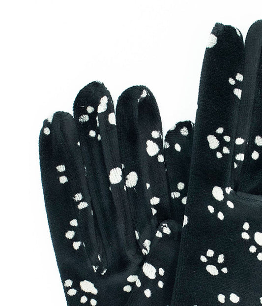 Gloves In Paw Print Velvet Black/White